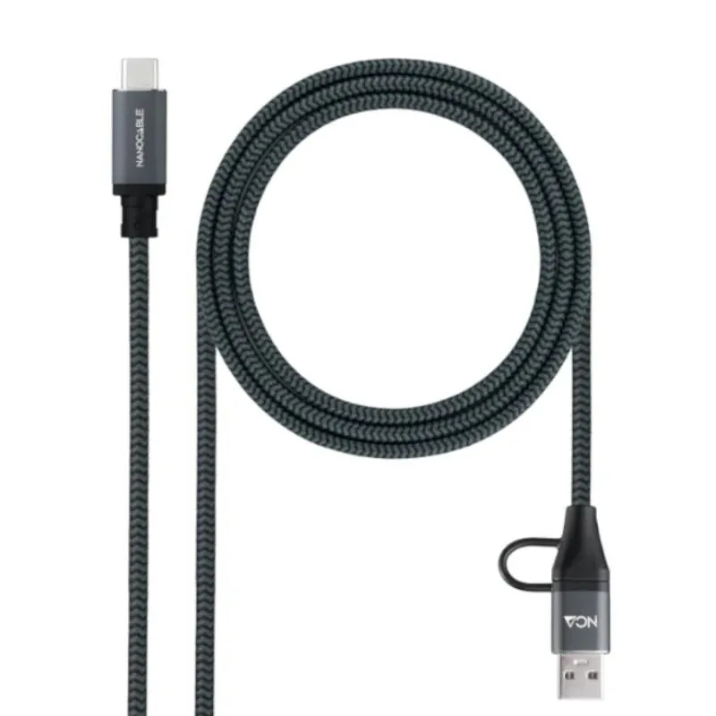 Nanocable Cable USB 3.2 Gen2x2 5A/100W USB-C + USB-A/M a USB-C/M 1m Gris