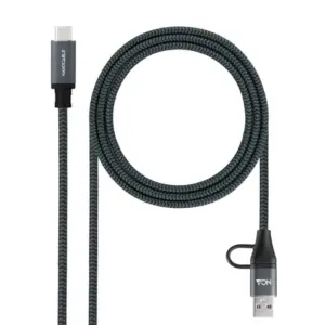Nanocable Cable USB 3.2 Gen2x2 5A/100W USB-C + USB-A/M a USB-C/M 1m Gris