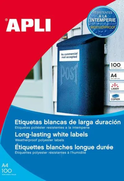 Apli Etiquetas Adhesivas Resistentes Intemperie 210X297mm Láser Poliester Blanco 100H