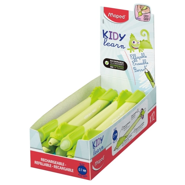 Maped Kidy Lern Magic Boligrafo Borrable Con Guia Para Dedos - Modelo Camaleon - Tinta Color Azul - Recomendado Para Niños De 4 A 10 Años - Color Amarillo