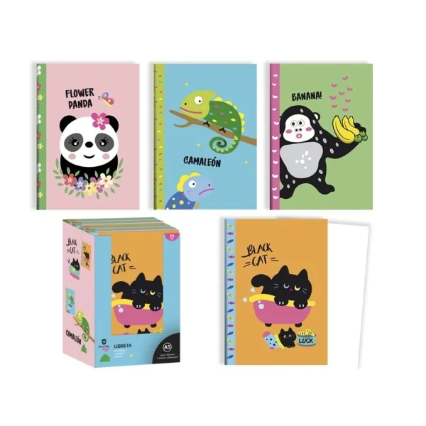 Bismark Animals Libreta Grapada A5 32 Hojas Lisas - Portada Con Diseños De Animales - Tacto Soft - 4 Diseños Diferentes