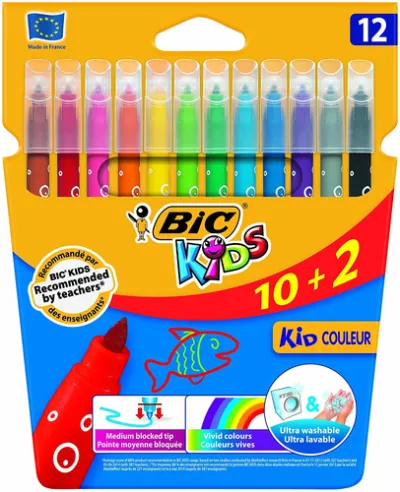 Bic Kids Couleur Pack De 12 Rotuladores - Punta Mediana - Lavable - Colores Surtidos