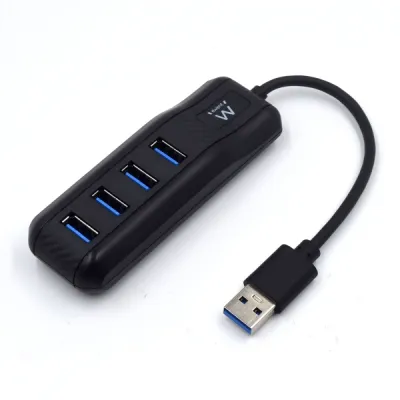 Ewent Hub 4 Puertos USB 3.2 - Cable 15 cm - Velocidad de Transferencia 5 Gbps - Negro