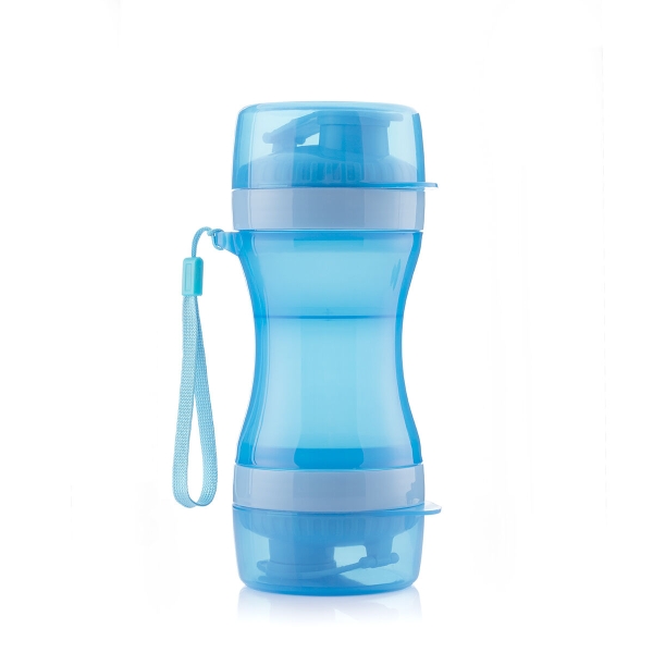 Innovagoods Pettap Botella 2 En 1 Para Mascotas - Libre De Bpa - Capacidad 500Ml - Facil Limpieza - Incluye Tapas - Cordon De Transporte - 8.5X20.8X8.5Cm - Color Azul