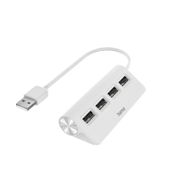 Hama Hub USB 2.0 con Cable USB-A Integrado de 15cm y 4 Puertos USB-A Hembra Blanco