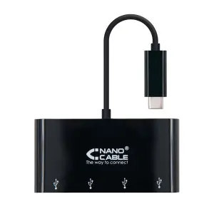 Nanocable Adaptador USB-C a 4xUSB 3.0 - 10 cm - Color Negro