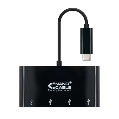 Nanocable Adaptador USB-C a 4xUSB 3.0 - 10 cm - Color Negro