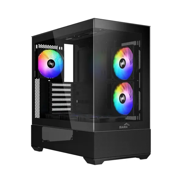Sama V40 Caja Torre ATX con Lateral de Cristal Templado, 6 Ventiladores ARGB, USB-A 3.0 y USB-C 3.1, Color Negro