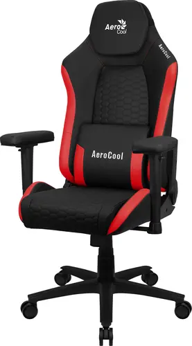 Silla Gaming Aerocool Crown Diseño Premium Cuero Sintetico Aeroweave Negra Con Detalles En Rojo Reposabrazos 2D Cojin Lumbar Respaldo Ajustable