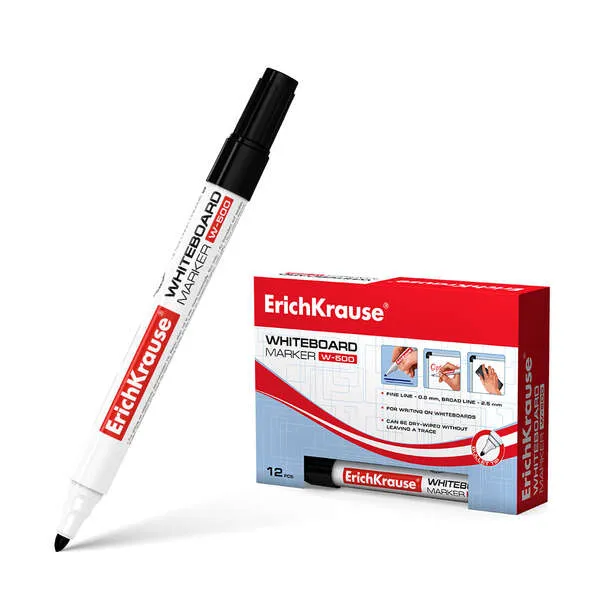 Erichkrause W-500 Rotulador Para Pizarra Blanca - Punta En Forma De Bala - Trazo De 0.8 A 2.5Mm - Tinta A Base De Alcohol - Color Negro