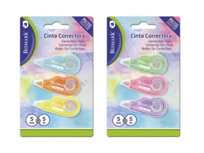 Bismark Mini Pastel Pack De 3 Cintas Correctoras 5Mmx5M - Perfecta Adherencia Al Papel - Presentacion En Blister - Cuerpo De Colores Pastel Surtidos
