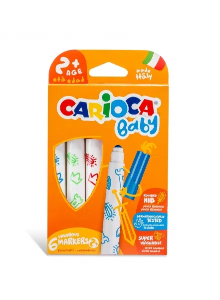Carioca Baby Marker Pack de 6 Rotuladores Superlavables Punta Redonda y Bloqueada