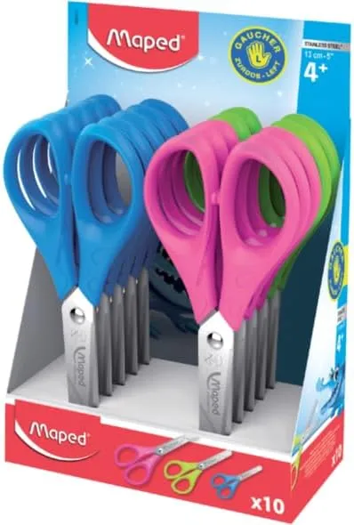 Maped Tijera Escolar Zurdos 13cm Punta Redonda Acero Inoxidable Mango Simétrico