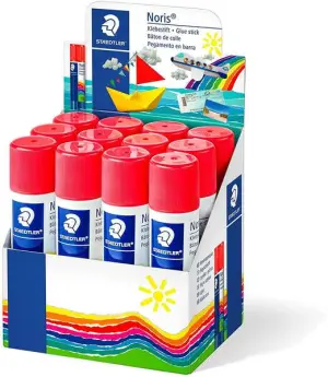 Staedtler Noris Expositor de 12 Barras de Pegamento 20gr - Sin Disolventes - Uso Escolar