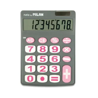 Milan Calculadora de Sobremesa 8 Dígitos con Teclas Grandes y Apagado Automático - Gris y Rosa