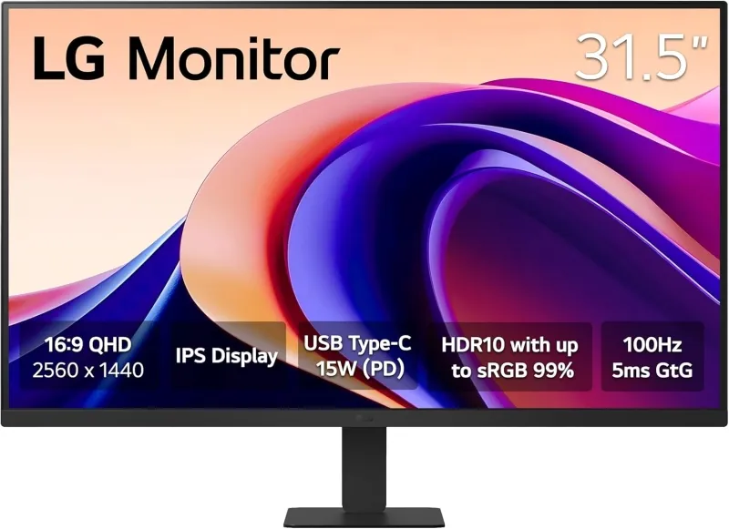 Lg Monitor Led 31.5" Ips Qhd Hdr10 100Hz - Respuesta 5Ms - Angulo De Vision 178º - 16:9 - Hdmi, Usb-C - Vesa 100X100Mm
