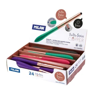 Milan Stylus Copper Expositor 24 Bolígrafos Retráctiles Punta 1mm Tinta Azul
