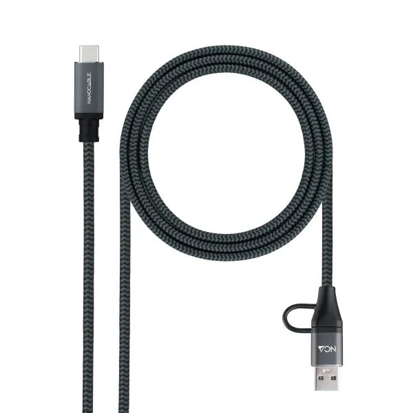 Nanocable Cable Usb 3.2 Gen2X2 5A/100W - Usb-C + Usb-A/M A Usb-C/M - 2M - Color Gris
