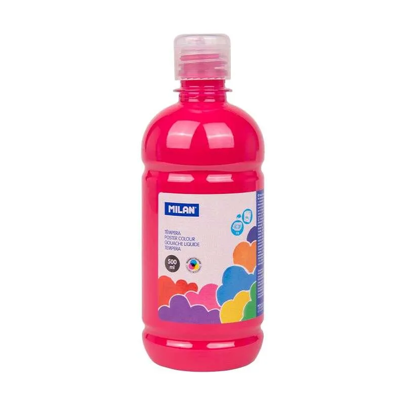 Milan Botella De Tempera 500Ml - Tapon Dosificador - Secado Rapido - Mezclable - Color Magenta