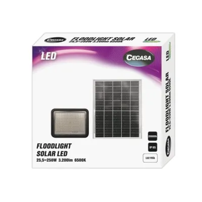 Cegasa Foco Solar LED 3200lm 6500K con Panel Solar 5V-25W y Autonomía de 12h IP65