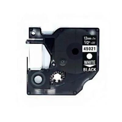 Dymo D1 45021 Cinta de Etiquetas 12mm x 7m - Texto Blanco sobre Fondo Negro