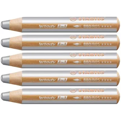 Stabilo Lápices De Colores Woody 3 En 1 Estuche 5 Unidades Plata