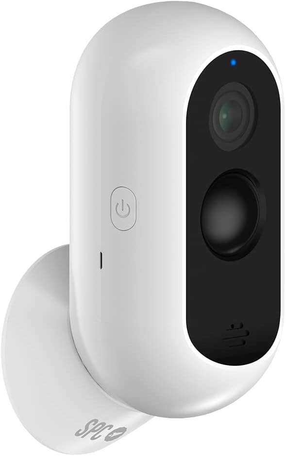 Spc Camara De Seguridad Inalambrica Con Bateria - 9600 Mah - Wifi - Interior Y Exterior - Resistente A La Lluvia - Full Hd - Vision Nocturna - Notificaciones En Tiempo Real - Audio Bidireccional - Color Blanco
