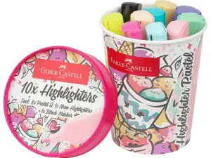 Faber-Castell Textliner 46 Pastel Pack de 10 Marcadores Fluorescentes - Diseño del Pack Tarrina de Helado - Punta Biselada - Trazo entre 1mm y 5mm - Tinta con Base de Agua - Colores Surtidos