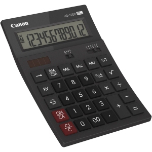 Canon As-1200 Calculadora De Sobremesa Con Pantalla Lcd De 12 Digitos - Funciones De Calculo De Recargo (Mu), Inversion (Rv), Gran Total (Gt) - Alimentacion Solar Y Pilas - Color Negro