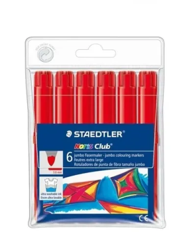 Staedtler Noris Jumbo 340 Pack de 6 Rotuladores Jumbo Punta de Fibra 3mm Rojo Tapa Ventilada