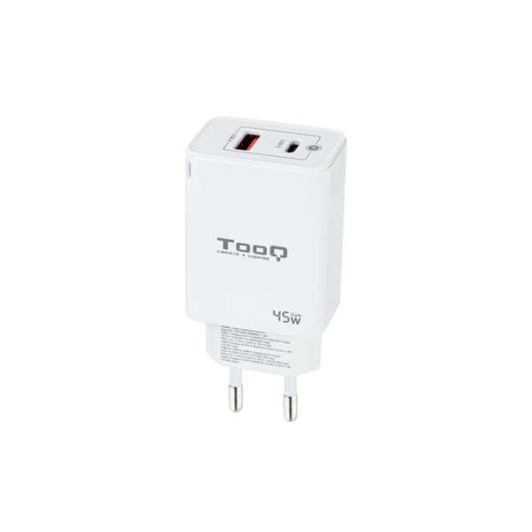 Tooq Cargador De Pared Gan Usb-C/Pd + Usb-A/Qc 45W - Color Blanco