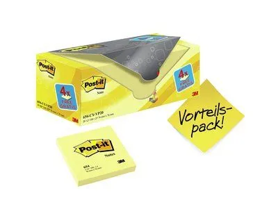 Post-It Bloc Notas 654 100H 76X76 Canary Yellow (No Encelofanados) Paquete 16 Ud + 4 Ud Gratis