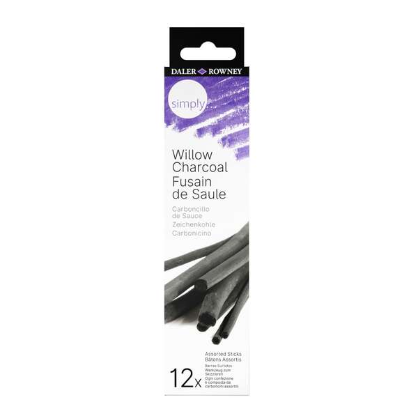 Daler Rowney Simply Charcoal Pack De 12 Carboncillos De Sauce - Marca Suave E Intensa - Ideal Para Artistas Y Aficionados