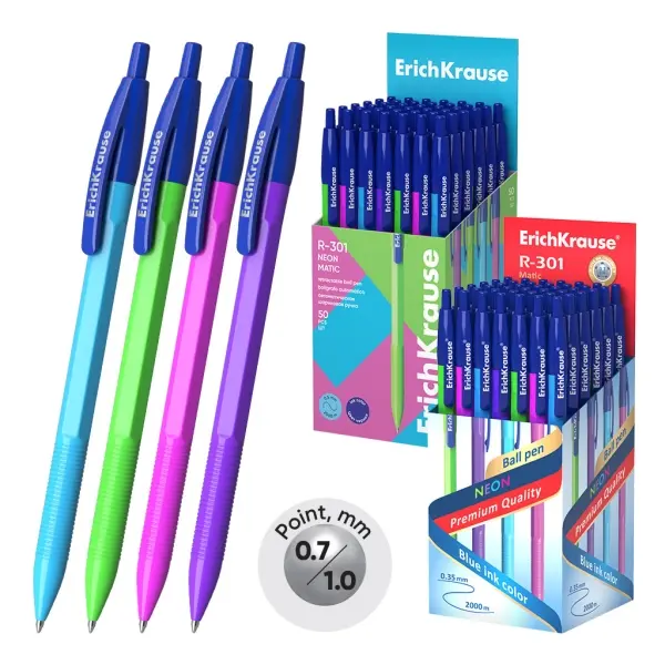 ErichKrause R-301 Matic Neon Bolígrafo Retráctil 0.35mm Color Azul
