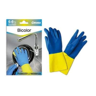 Cegasa Guantes de Látex Talla P 6-6 1/2 Flocados Uso General Color Azul/Amarillo