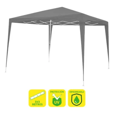 SunGarden Carpa de Acero Rafia 3x3m Color Gris para Jardinería