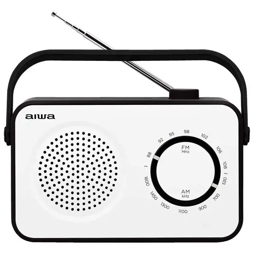 AIWA R-190BW Radio Vintage AM/FM con Altavoz de 4" y Jack 3.5mm Color Blanco