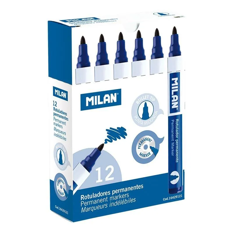 Milan Rotulador Permanente Punta Redonda Ø4Mm Azul Caja 12 Ud