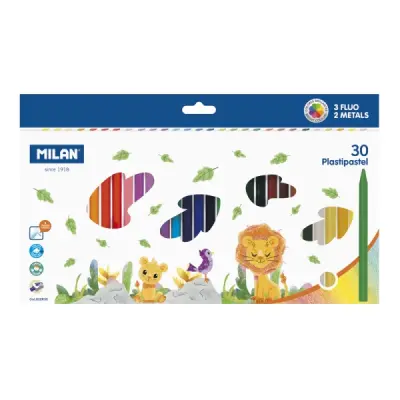 Milan Pack de 30 Ceras de Colores Redondas - 3 Fluo y 2 Metal Surtidos