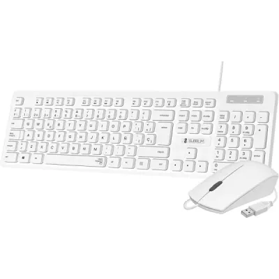 Subblim Combo Business Slim Silencioso - Teclado y Ratón Ergonómico USB Plug & Play, Ratón 1200 DPI, Color Blanco