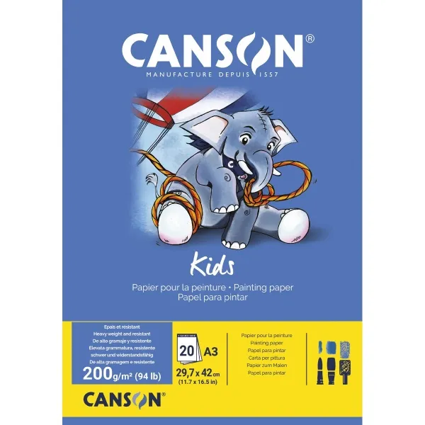 Canson Kids Bloc Para Pintar A3 20 Hojas 200 G/M² - Grano Ligero - Certificado Fsc - Color Blanco