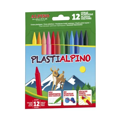Alpino Ceras Plásticas Plastialpino 115mm Estuche de 12 Surtidos No Manchan