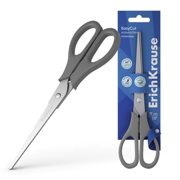 Erichkrause Easycut Tijeras De Acero Inoxidable 19Cm - Doble Afilado Avanzado - Colores Surtidos Aleatorios