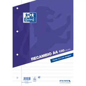Oxford Recambio 100 Hojas Pauta 3.5mm con Margen - 4 Taladros