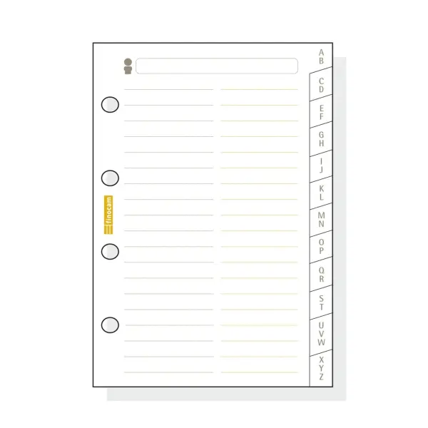 Finocam C175 Indice Alfabetico para Agendas Classic - 12 Solapas - Formato 601 - 56x89x3mm - Cartulina - Color Blanco