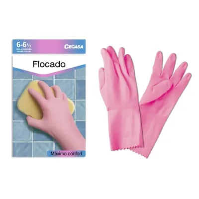 Cegasa Guantes de Látex Flocados Talla P 6-6 1/2 Rosa Uso General y Limpieza