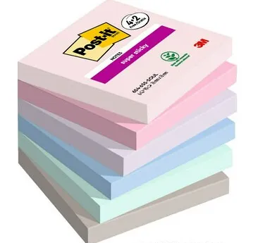 Post-it Super Sticky Pack de 6 Blocs de 90 Notas Adhesivas Reposicionables 76x76mm Colores Surtidos