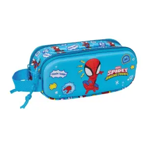 Safta Portatodo 3D Spidey Azul - 2 Compartimentos con Cremallera - 21x8x6cm - 1L
