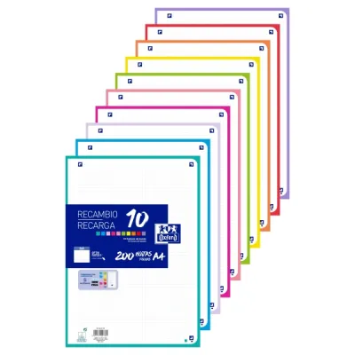 Oxford Paquete de 200 Hojas Sueltas A4 5x5 en 10 Colores