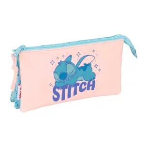 Safta Portatodo Stitch Ohana 3 Compartimentos con Cremalleras 0.6L Azul Claro 220x30x120mm